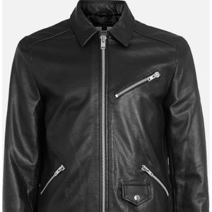 Mens Topman Black Leather Harrington Jacket size large Original $350